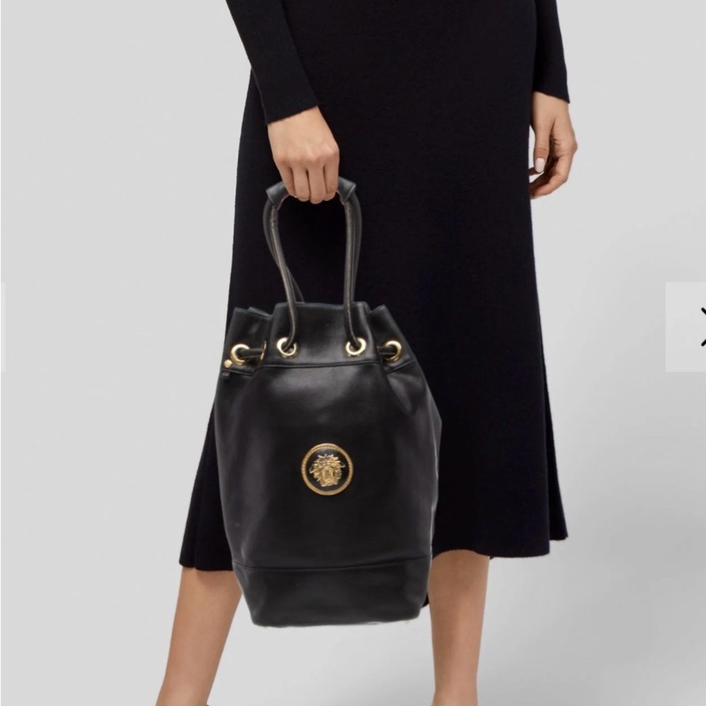 Versace Black Leather Tote with Gold Accents